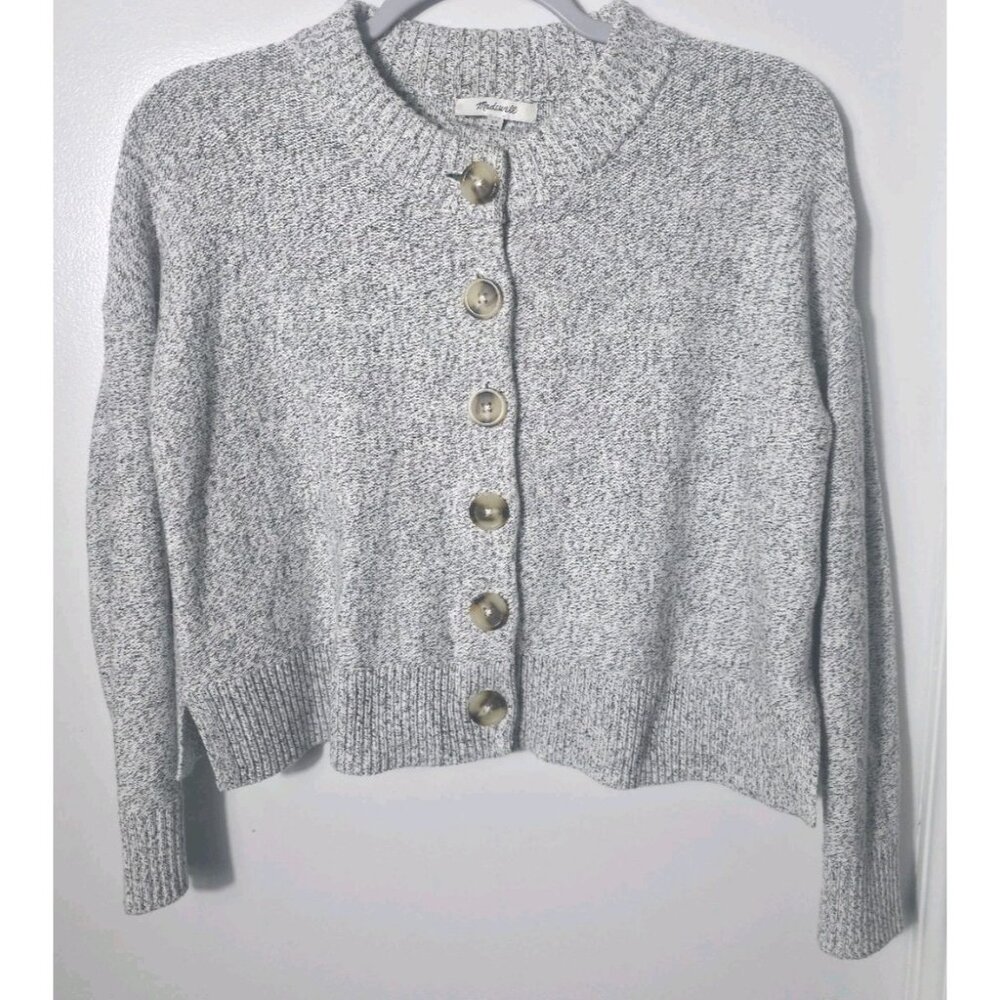 Madewell Cropped Cardigan XS Gray 100% Cotton Button Front Sweater. HL431